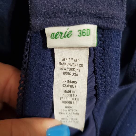 Aerie Real Happy Wireless Bra Racerback Adjustable 3 Prong Closure Dark Blue 36D - Picture 7 of 9